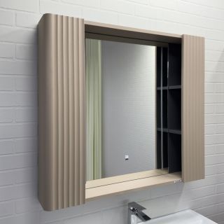Зеркало-шкаф Comforty Ангара-90 дуб латте с LED подсветкой и антизапотеванием