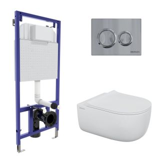 Комплект Berges 4в1 043302: инсталляция NOVUM 525 кнопка O3 хром глянец унитаз EGO XL Rimless сидение Okus Slim SO