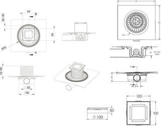 Душевой трап Berges Wasserhaus Zentrum Norma 090362 10х10 Матовый хром
