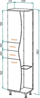 Пенал Bellezza Рио 50см левый белый/чёрный 00000007197