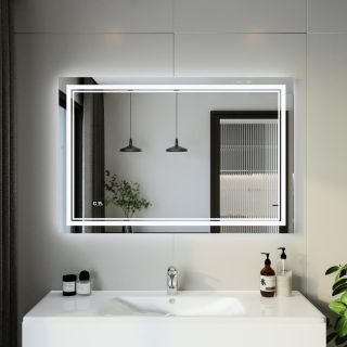 Зеркало с подсветкой Бриклаер Эстель-2 4627125414336 с часами 120 см на взмах руки