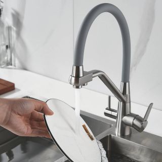 Смеситель для кухни Shevanik S968L с подключением фильтра сатин