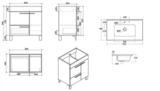 Напольная тумба с раковиной Parly Spa Gill80 цементно-серый