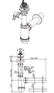 Сифон для раковины AlcaPlast ?32 с нержавеющей решеткой ?63 и подводкой A410P