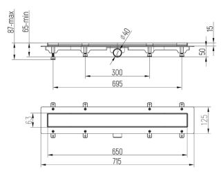 Душевой лоток Paini Klasik CH650KC2 монтаж к стене 65см чёрный матовый