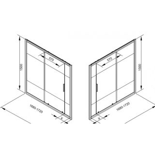 Шторка на ванну с боковым стеклом Aquanet Practic AE10-B-170H150U-CP + AE10-F-80H150U-CP 254253 170x80 см прозрачное стекло/шелкография профиль хром