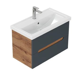 Тумба под раковину подвесная Onika Айленд 108064 80 см графит/дуб крафт золотой