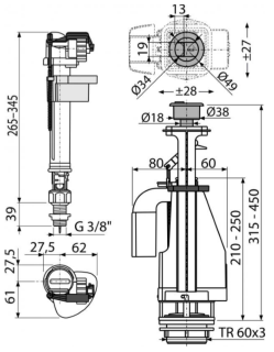 Выпускной комплект с двойной кнопкой AlcaPlast впускной механизм А17 3/8 SA08AS 3/8" CHROM
