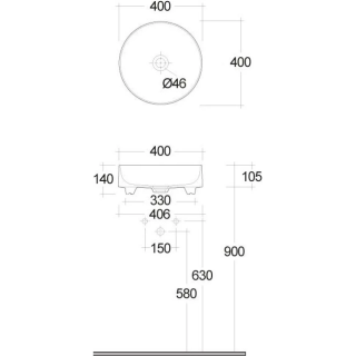 Раковина Kludi Resa R 58CW1039 40 см чёрный матовый