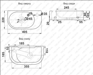 Подвесная раковина Melana 78204L-805 40см левая белый