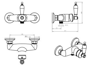 Смеситель для душа Boheme Vogue  Murano, шоколад_Комплект золото