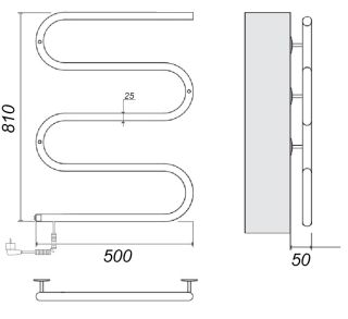 Полотенцесушитель электрический Domoterm DMT 103-25 50x81 EK L хром