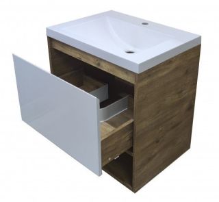 Подвесная тумба под раковину Эстет Monaco Wood ФР-00010680 60см один ящик белый/дуб рустикальный