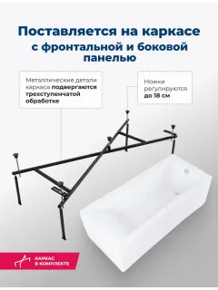 Акриловая ванна Aquanet Bright 347870 175x75 см с каркасом с боковой и фронтальной панелями