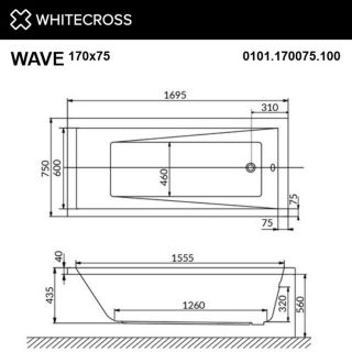Гидромассажная ванна WHITECROSS Wave 0101.170075.100.ULTRANANO.GL 170x75 см Ultra Nano золото