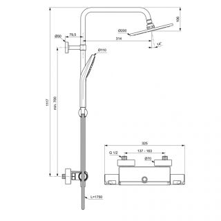 Душевая стойка Ideal Standard Ceratherm T50 с термостатом хром A7230AA