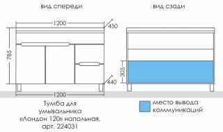 Тумба под раковину СанТа Лондон 224031 120см белый