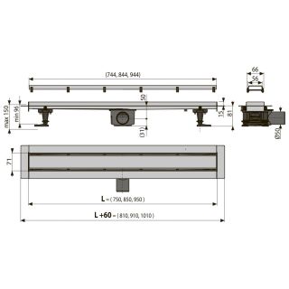 Душевой лоток AlcaPlast Fit&Go с двухсторонней решеткой Double 65см хром APZ13-DOUBLE9-650