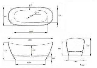 Ванна из искусственного камня AquaStone Торре 168x80см белый