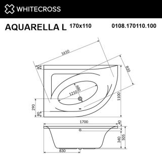 Гидромассажная ванна WHITECROSS Aquarella 0108.170110.100.SMART.BR левая 170x110 см Smart бронза