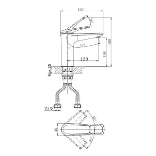 Смеситель для умывальника, серый графит RUSH Nevis (NE1735-12ant )