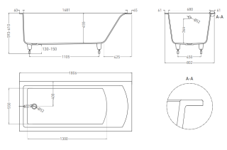 Ванна из искусственного камня Salini Cascata S-Sense 104213GRF 180x80см RAL полностью