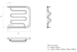 Водяной полотенцесушитель Тругор ПМ2 с полкой 50x60см хром ПМ2/5060П