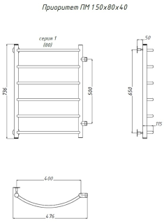 Водяной полотенцесушитель Тругор Приоритет ПМ 1 50x80x40см хром Приоритет1/ПМ508040