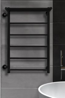 Полотенцесушитель водяной Indigo Line LLSHSW70-40BRL-б/п-60 подключение слева с полкой 70x40 см чёрный муар