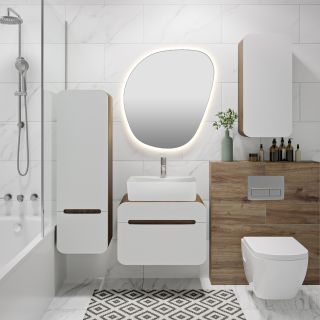 Тумба RUNO Ницца 60 темное дерево белая подвесная под накладной умывальник (00-00002124)