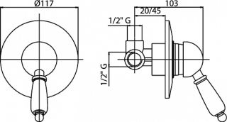 Встраиваемый однорычажный смеситель для душа, бронза Cezares VINTAGE-DIM-02-Sw