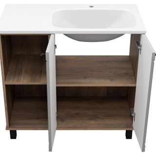 Напольная тумба под раковину Brevita Lumus 90 R УТ000025490 Серая матовая Дуб Галифакс олово