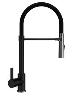 Смеситель для кухни Ulgran Classic U-024-344 с высоким гибким изливом ультра-чёрный