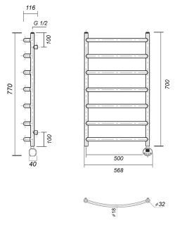 Полотенцесушитель электрический Domoterm Калипсо П7 500x700 ER золото