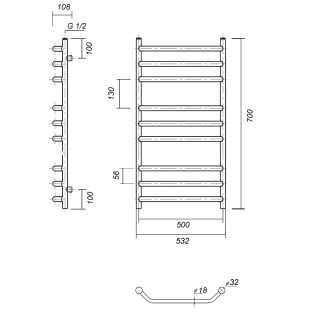 Полотенцесушитель водяной Domoterm Лаура П9 500x700 золото