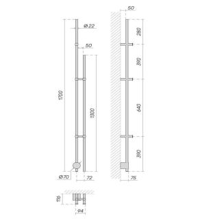 Электрический полотенцесушитель Broner Bruno Due BRD.094.170.0000.RAL 9005M 170 см с кнопкой чёрный матовый