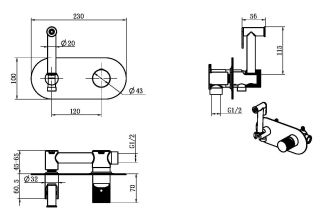 Гигиенический душ Boheme Stick 127-BCR.2 со смесителем чёрный матовый/хром