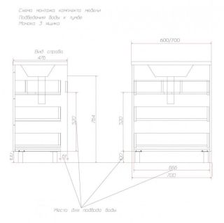 Напольная тумба под раковину Эстет Monaco ФР-00002262 60см три ящика белый