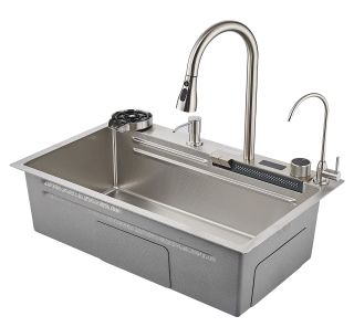 Многофункциональная кухонная мойка Savol S-SC002L с водопадом 75см сатин