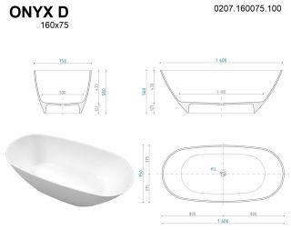 Ванна из искусственного камня Whitecross Onyx D 0207.160075.100 160x75см белый глянец