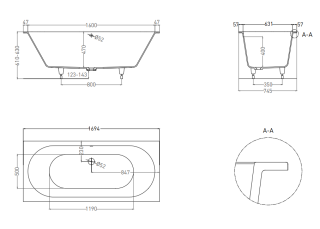 Ванна из искусственного камня Salini Ornella Axis Kit S-Stone 103523MRF 170x75см RAL полностью