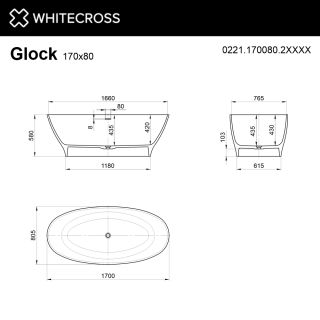 Ванна из искусственного камня WHITECROSS Glock 0221.170080.2XXXX 170x80 см RAL мат