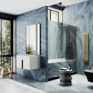 Шторка на ванну MaybahGlass MGV-83-3у 90см золото