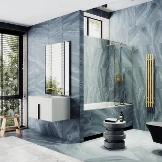 Шторка на ванну MaybahGlass MGV-64-3у 80см золото