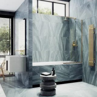 Шторка на ванну MaybahGlass MGV-154-3у 74см золото