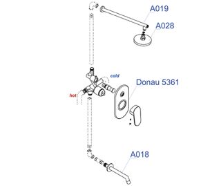 Wasserkraft А13028 Встраиваемый комплект для ванны с изливом и верхней душевой насадкой