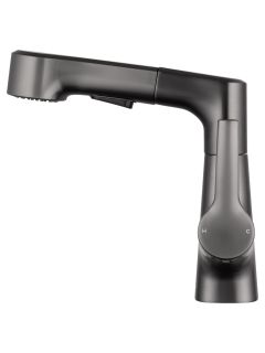 Смеситель для раковины Wonzon & Woghand WW-121B108-BGG с выдвижным изливом тёмный графит