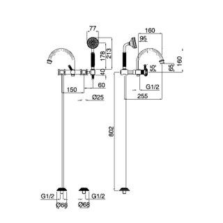 Напольный смеситель для ванны с ручным душем Cezares APHRODITE-VDP-02-Sw