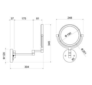Зеркало косметическое настенное Aquatek AQ4915BGM с подсветкой 5х шлифованный чёрный хром