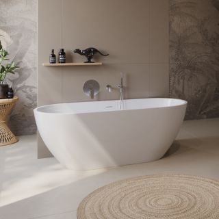 Акриловая ванна BelBagno Uno BB701 170x75 см, отдельностоящая, белая, овальная, на ножках, со сливом-переливом, с донным клапаном